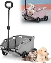 Rolling Carrier Pet Stroller, Folding Trolley Pet Cart with 4 Wheels, 360° Rotating Pull Rod, 45° Bevel Design, Lightweight Shopping Cart for Travelling, Walking, Playing Outdoor Gray