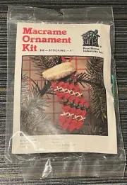 New Vintage Knot House MACRAME Ornament Kit Christmas Stocking 4"
