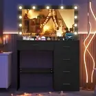 Black Vanity Desk Dressing Table with 11 LED Light Mirror and 5 Storage Drawers
