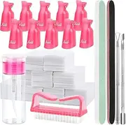 Luxerlife Nail Polish Gel Remover Tools Kit with Nail Clips, 100ml Nail Polish Remover Bottle, 500 Nail Remover Cotton Pad, Nail Brush, Cuticle Pusher, Cuticle Peeler, 100/180 Nail File, Buffer Block