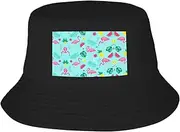 [FSCEV] Flamingo Ice Cream Fruit Adult Double-Layer Fisherman Hat Women Men Beach Sun Hat Travel Foldable Brim Fishing, Black, One size
