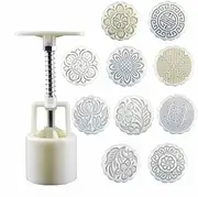AIMALL Cookie Stamp cookie Press Mid Mooncake Decor Cookies Round Pastry Moon Cake Autumn Festival DIY Flower Stamps Mold Mould Press Cake Cutter Mold with 10 Stamps