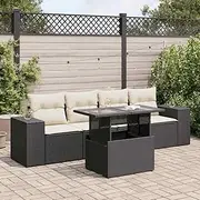 5 Piece Garden Sofa Set with Cushions Black Poly Rattan, Modular Patio Furniture Set with Water-Resistant Storage Bags, Adjustable Table, UV-Resistant, Ideal for Outdoor, Porch, Balcony and
