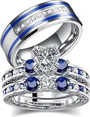 [loversring] TWO RINGS Wedding Ring Sets His And Hers Promise Ring Couples Bridal Sets Women 925 Sterling Silver Heart Cz Man Titanium Wedding Bands