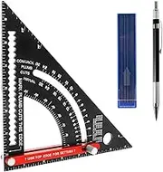Woodworking Triangle Ruler 7 Inch Aluminum Alloy Carpenter Square Adjustable Rafter Square Protractor Multipurpose Combination Square Tool Framing Measuring Ruler for Measuring Scribing