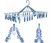 Foldable Clip Hangers Drip Hanger Plastic with 32 Drying Clips Wind-Proof Hook Underwear Hanger with Clips Plastic Laundry Clip Drying Rack Hanger fo