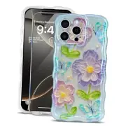 for Case [with 9H Screen Protectors] Wave Bumper iPhone 16 Pro Max Butterfly