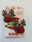 New Scunci 2 pc Holiday Xmas Snap Hair Clips Rudolph the Reindeer Googly Eyes