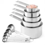 Stainless Steel Measuring Cups and Measuring Spoons 10-Piece Set, 5 Cups and 5 S