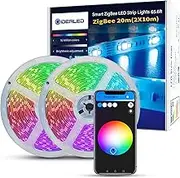 GIDEALED 65.6ft Smart ZigBee LED Strip Lights Dimmable RGB Kit Work With Hub Bridge for APP Control, Directly Work With Echo Plus for Alexa Voice Control