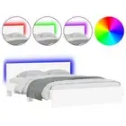RGB LED Lights Bed Frame White Modern Wooden Base for Mattress Size 150x200cm