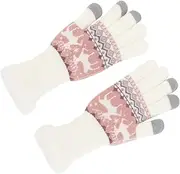 [BESPORTBLE] 1 Pair Knitted Winter Gloves for Women Thickened Touchscreen Xmas Patterned Gloves for Outdoor Activities Christmas and Winter Fun White
