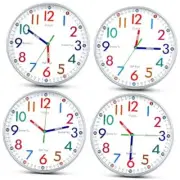 4 Pcs Kids Wall Clock, 10 Inch, Silent Non Ticking, Telling Time Teaching