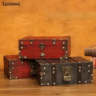 洛陽牡丹 復古帶鎖首飾盒木質收納盒密碼藏寶箱密室逃脫道具 攝影道具