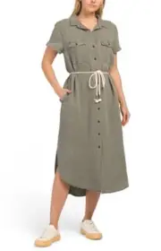 NWT Lucky Brand Army Shirt Dress Utility Linen Lyocell Safari Belted Pocket S