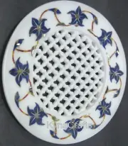 Filigree Work Soap Tray with Stone Inlay 5 x 5 Inches Indian Marble Razor Holder