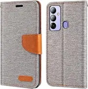 [Shantime] Oxford Fabric Leather Flip Wallet Case Compatible with Tecno Pop 6 Go, Durable Protective Magnetic Cover with Card Slots and Kickstand(Gray)