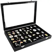AIMALL 1 Large Transparent Brooch Display Box Sealed Waterproof Dustproof Badge Organizer Storage Box with Glass Lid for Metal Badges and Pins, Holds 70 Pieces