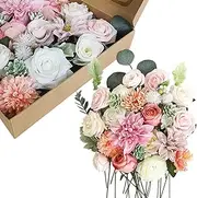 Artificial Light Pink Rose Flowers Artificial for Wedding Cake Decorations, Silk Peony and Rose Bouquets with Stems for Table Centerpieces Baby Shower DIY Party Bridal Bouquets Indoor Decor