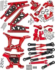 RCMYou Upgrades Part for 1/10 Rustler 4x4 VXL/Rustler 4x4,Alloy Turnbuckles Camber Links,Suspension Arm,Caster Block,Steering Blocks,Rear Stub Axle Carriers,Steering Bellcranks,Shock Tower,Red