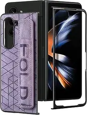 LEYODAI Case for Samsung Galaxy Z Fold 6, Retro PU Leather Slim Phone Case with S Pen Holder, Wrist Strap, Purple