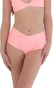 [Cheeky Femme] Womens High Waisted Bikini Bottoms Cheeky V High Waisted Swimsuit Full Coverage Bikini Bottom