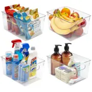 2/3/4 Clear Plastic Storage Bin Container Set- Pantry & Kitchen Fridge Organizer
