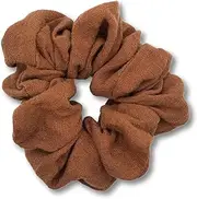 Knitted cotton and linen solid color large intestine hair loop versatile tied ponytail, meatball head, braided hair rope for girls (Brown, One size)