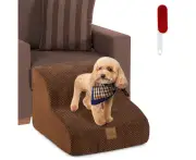 2-Tier Dog Ramp High-Density Foam Pet Stairs w/Washable Cover Soft Pet Ladder Dog Steps Coffee