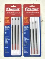 2 Pack Premier Artist Brushes Finest Red Sable Round Brushes #1 #3 #5 6 Total