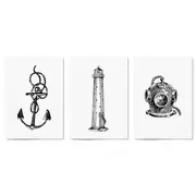 Set of Nautical Coast Drawings Coastal Wall Art #1