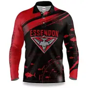 AFL Long Sleeve Fishfinder Fishing Polo Tee Shirt - Essendon Bombers - Adult