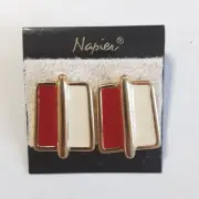Vintage Napier Enamel Earrings Stud Gold Tone 1.1 inch