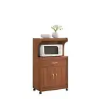 Hodedah Microwave Cart Cherry Wood Storage Drawer Shelves Cabinet Compact Wheels