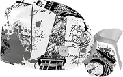 [YTYVAGT] 2-Pc,Gourd-Shaped Working Cap,Fisherman Hat with Buttons and Cotton Sweatband,Eiffel Tower Pattern Flower