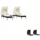 Sun Loungers with Canopies and Table 2 pcs Chaise Lounge Poly Rattan vidaXL