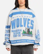 [MITCHELL & NESS] Mitchell & Ness Minnesota Timberwolves Letterform Crewneck Grey Marle/official Team Color - Size 2XL 2XL Grey Marle/OTC