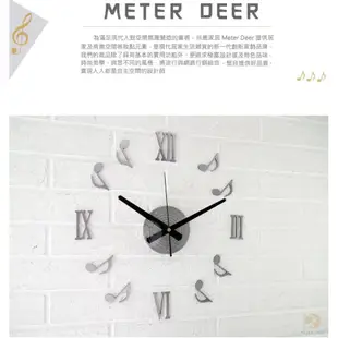 創意 立體 壁貼 時鐘 DIY 靜音 掛鐘 音符 羅馬數字造型 金屬金 金屬銀 音樂風格 牆面裝飾 設計 時鐘-米鹿家居
