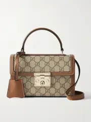 [Gucci] Gucci - Padlock Small Leather-trimmed Coated Canvas-jacquard Tote - Brown - One size One size Brown