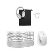 Logitech Ergo K860 Keyboard with Lift Vertical Mouse and Zone Vibe 100 for Mac (White)