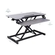 Rocelco Standing Desk Converter 31.5 in Dual Monitor Riser w/Tablet Mount Gray
