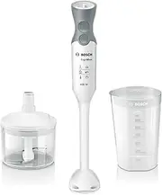 [Bosch] ErgoMixx MSM66020 Hand Blender Mixing Base, Mixing and Measuring Cup, 4-Blade Knife, Ergonomic Design, 12 Levels Plus Turbo, 600 W, White/Grey