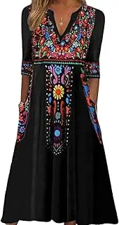 [Generic] Embroidered Dresses for Women Boho Peasant Traditional Hippie Bohemian Floral Cocktail Long Dress