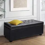 Artiss Tufted Storage Ottoman, Foot Rest Stool Bench Padded Seat Blanket Box Chest Bedroom Living Room Indoor, Black 97 x 41.5 x 35cm Faux Leather Open Lid Heavy Duty Large Store Space