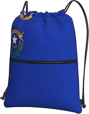 EdWal Nevada State Flag Print Drawstring Backpack Gym Bags Sports Bags With Zipper Pocket For Travel Beach, Black, One Size