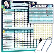 BIROYAL Chore Chart for Kids, Magnetic Reward Chart for Kids Behaviour for Children on Wall, Responsibility Chart, 24 Habit Subject, 26 x 36cm, 100 Stars, Marker with Erase, Hanging Option, ADHD tools