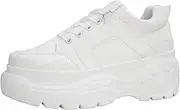[LUCKY STEP] Womens Chunky Sneakers - Athletic Sports Walking Shoes with Lace Up Platform Leather Trainers - Sports Wear