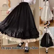 Women Lolita Long Skirts Japanese Style Preppy Ruffled A-line Loose Half Skirt