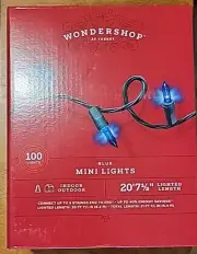 Target Wondershop 100ct Mini BLUE Lights 20’ 7.5” Steady or Flash Settings 893