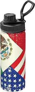 Mexican American Flag Camping Hiking Hydration Flask,Stainless Steel Outdoor Water Bottle,Double Walled Insulated